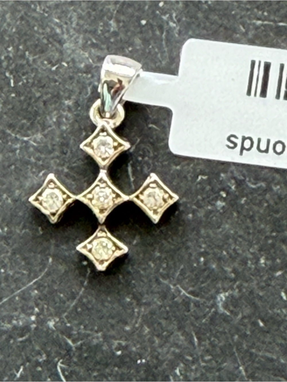 14K White Gold Cross Pendant with Diamond Accents